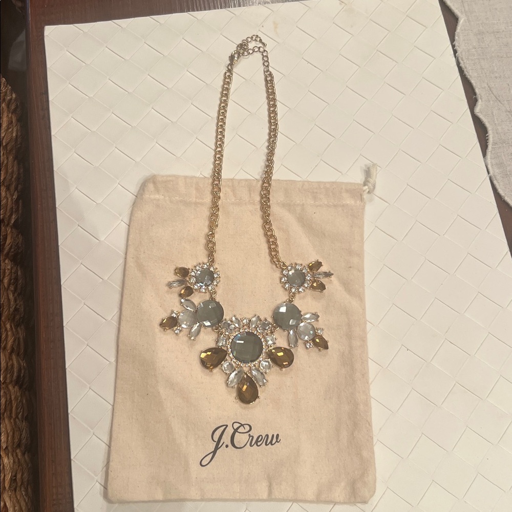 J. Crew Gold and Crystal Floral Necklace